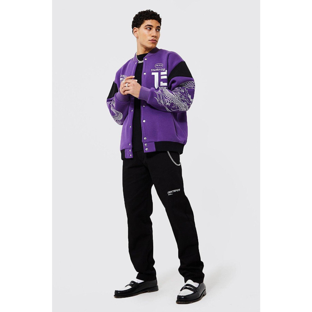 NEWLAKER Unisex Oversize Mor Baskılı Bomber Kolej Ceket M Beden Bayan Ceket Fiyatı