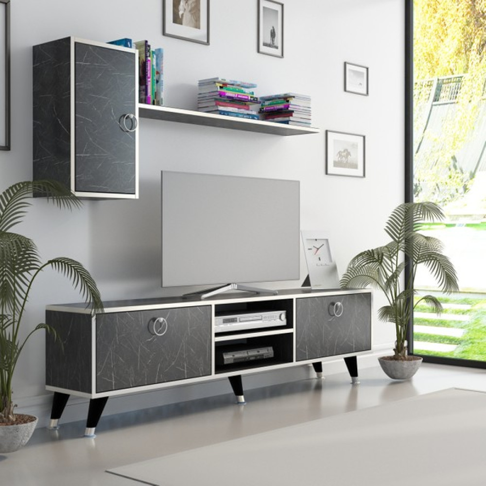Newline Mobilya Directory Tv Ünitesi Bendır Gümüş 160 cm - Bendir Mermer - Gümüş Tv Ünitesi / Sehpası Fiyatı