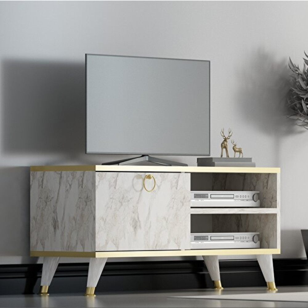 Newline Mobilya Gold Sweet Tv Ünitesi Beyaz Mermer 90 cm Tv Ünitesi / Sehpası Fiyatı