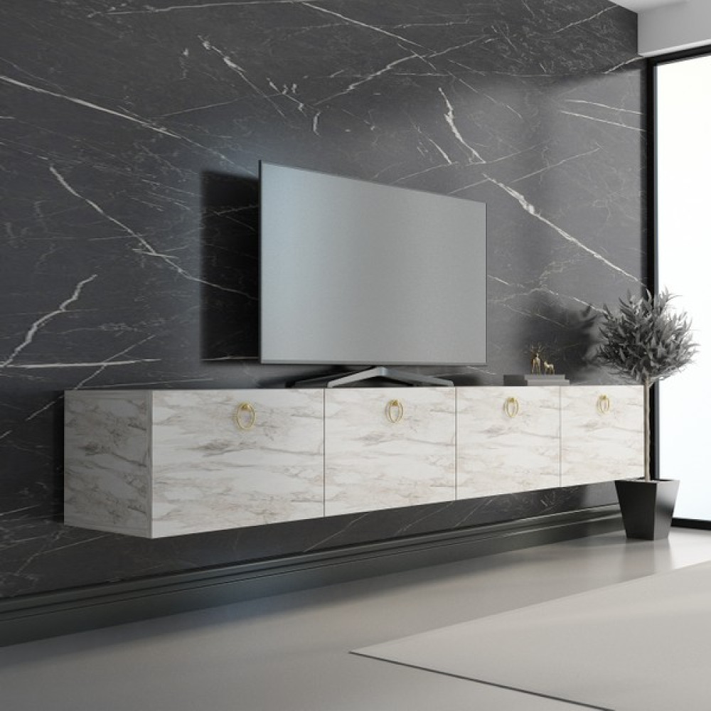 Newline Mobilya Hamper Tv Ünitesi Efes Beyaz Mermer Gold 180 cm Tv Ünitesi / Sehpası Fiyatı