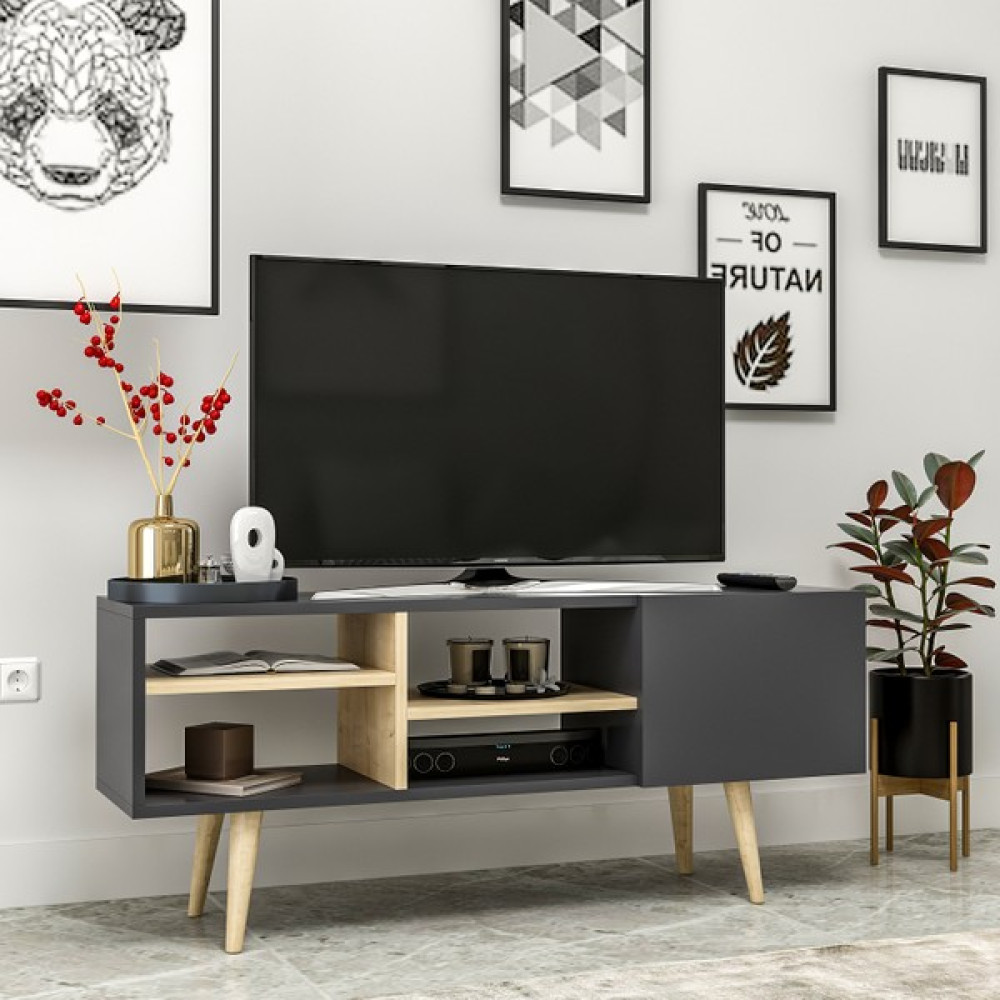 Newline Mobilya Luissa Ahşap Ayaklı Tv Ünitesi 120 cm Antrasit Tv Ünitesi / Sehpası Fiyatı