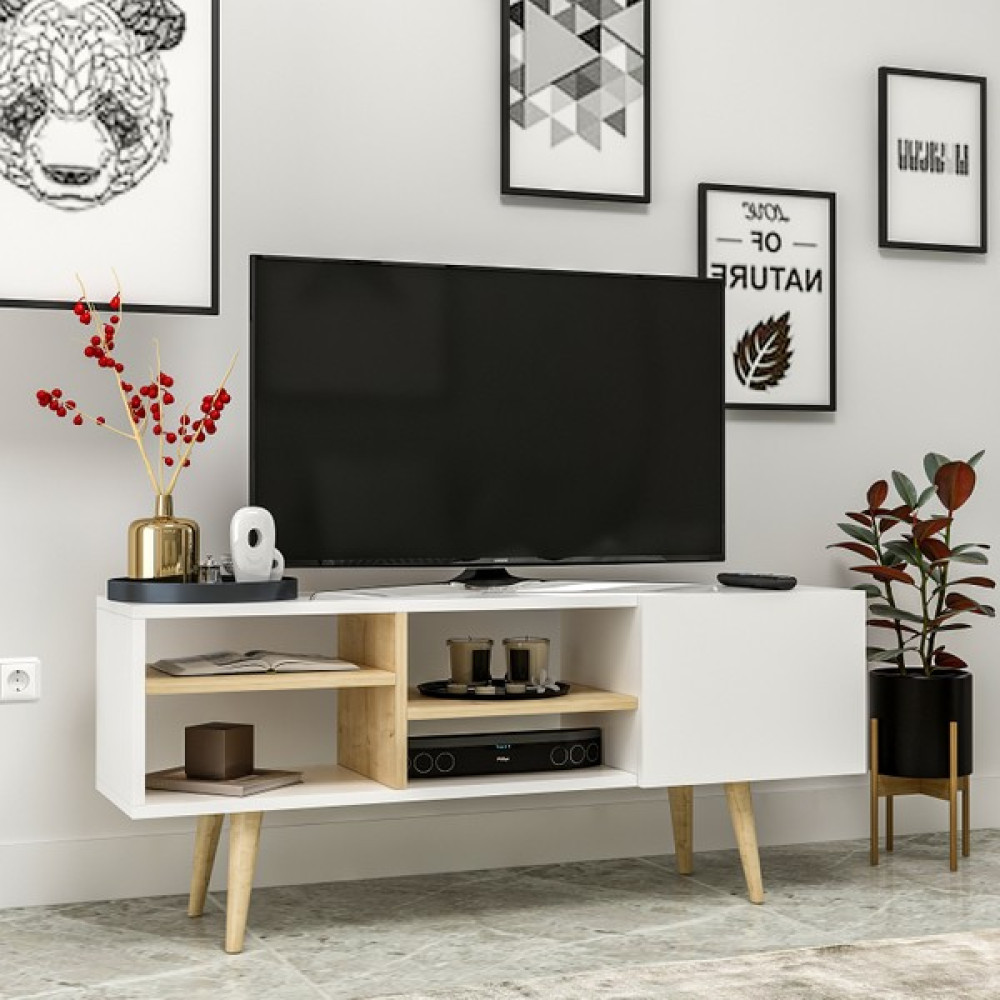 Newline Mobilya Luissa Ahşap Ayaklı Tv Ünitesi 120 cm Beyaz Tv Ünitesi / Sehpası Fiyatı