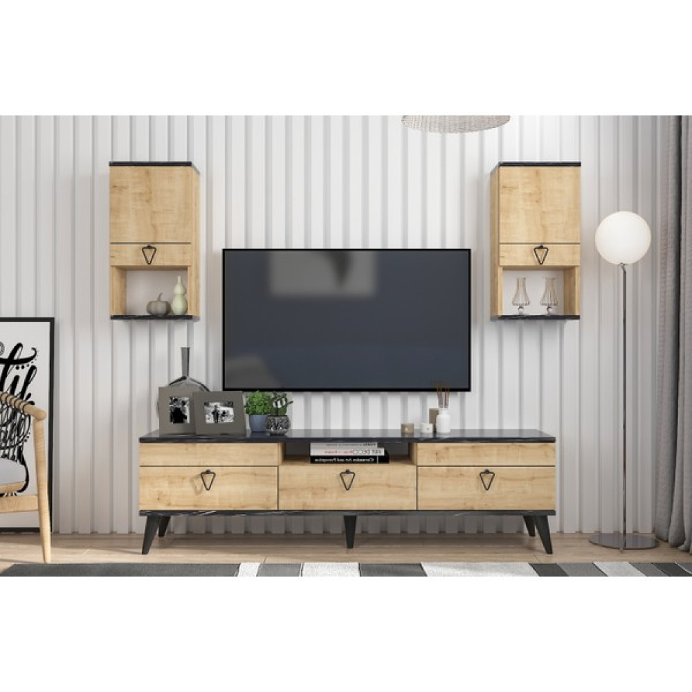Newline Mobilya Pandora Tv Ünitesi 160 cm Bendir Mermer-Safir Meşe - Bendir Mermer - Safir Meşe Tv Ünitesi / Sehpası Fiyatı