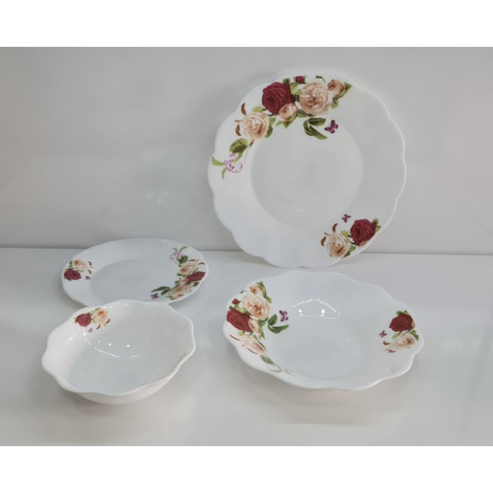 Newore Opal 24 Parça 6 Kişilik Yemek Takımı Kırmızı Beyaz Gül Desen Yemek Takımı Fiyatı