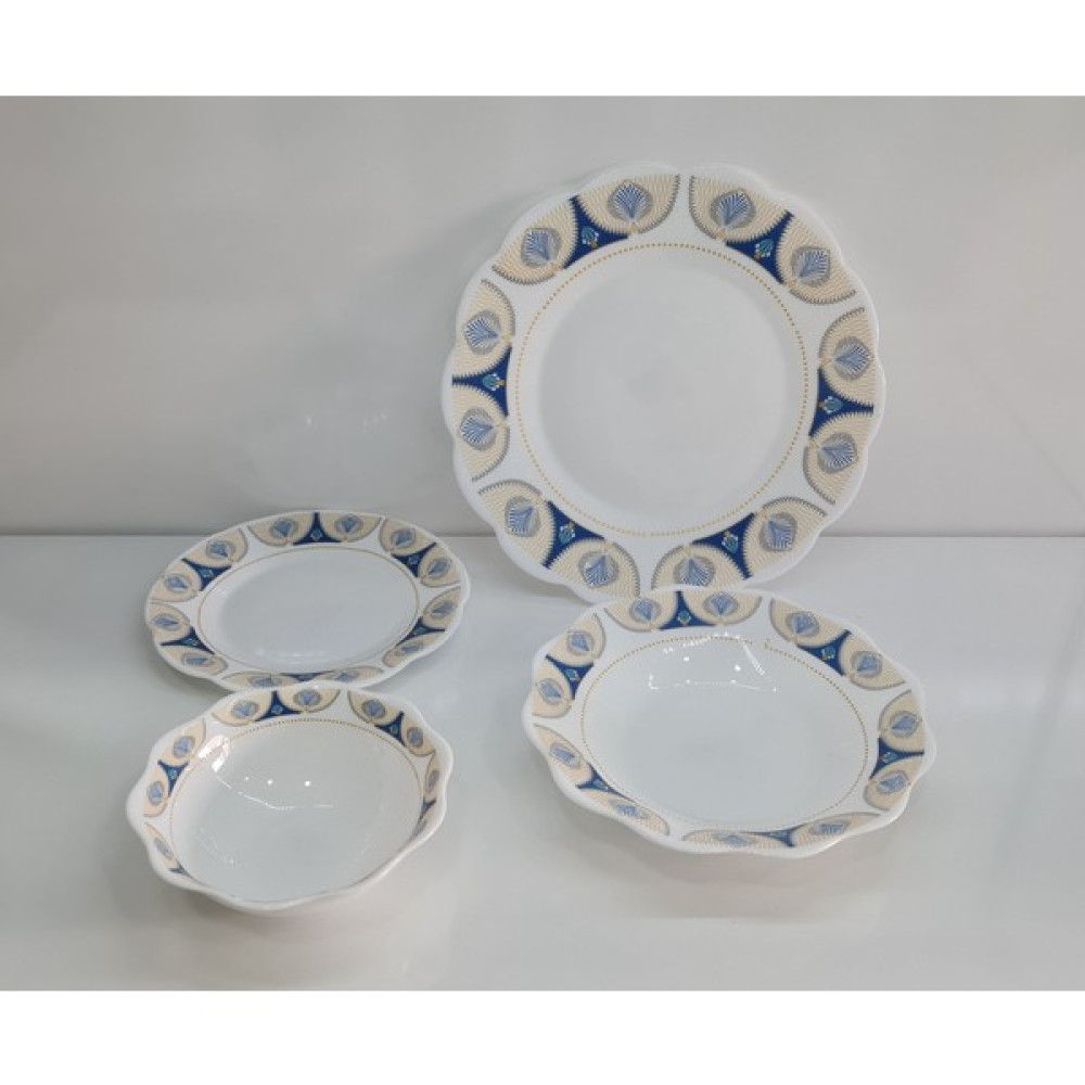 Newore Opal 24 Parça 6 Kişilik Yemek Takımı Mavi Sarı Çizgi Desen Yemek Takımı Fiyatı