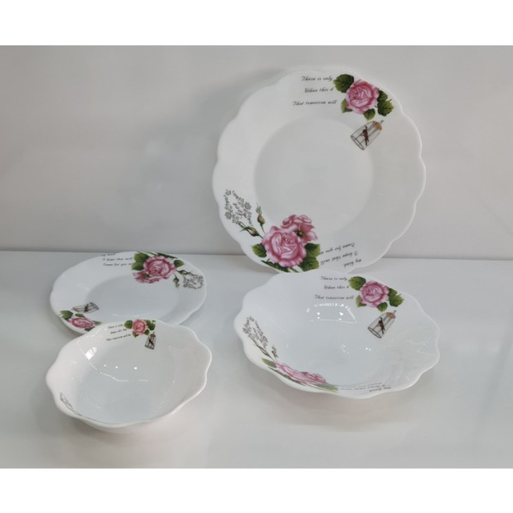 Newore Opal 24 Parça 6 Kişilik Yemek Takımı Pembe Gül Kafes Desen Yemek Takımı Fiyatı