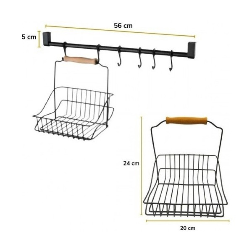 Newstore Home Retro Ferforje Ahşap Saplı Metal Sepet - Siyah Sepet Fiyatı