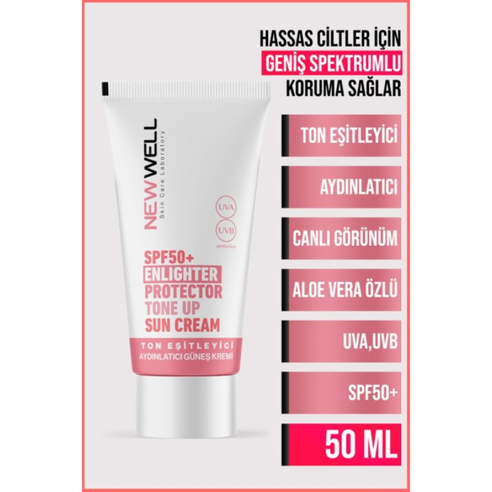 Newwell Ton Eşitleyici yüksek Koruma Etkili SPF50+ Aydınlatıcı Pembe Yüz Güneş Kremi 50 ml Güneş Kremleri ve Losyonları Fiyatı