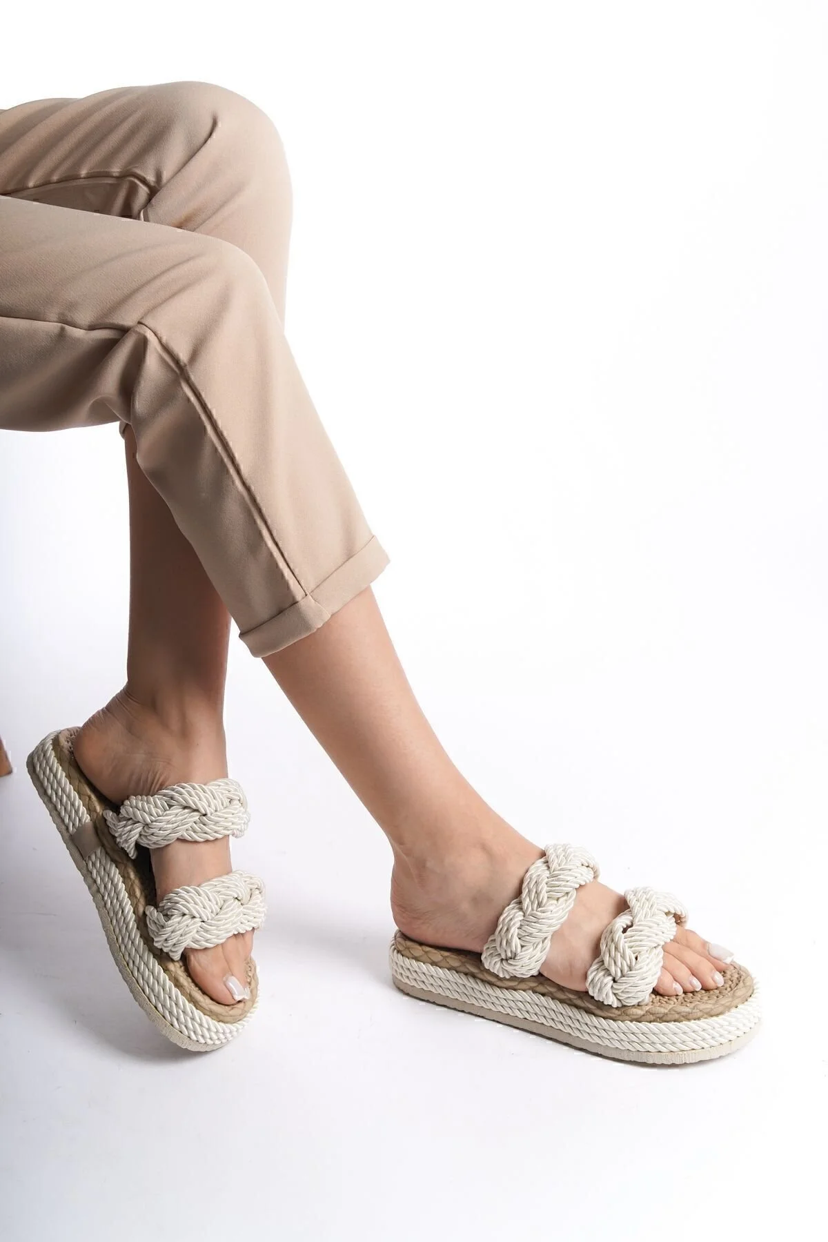 NexaNook Kadın Halat İpli Yüksek Taban Hasır Terlik 40 Beden" Unisex Sandalet Fiyatı