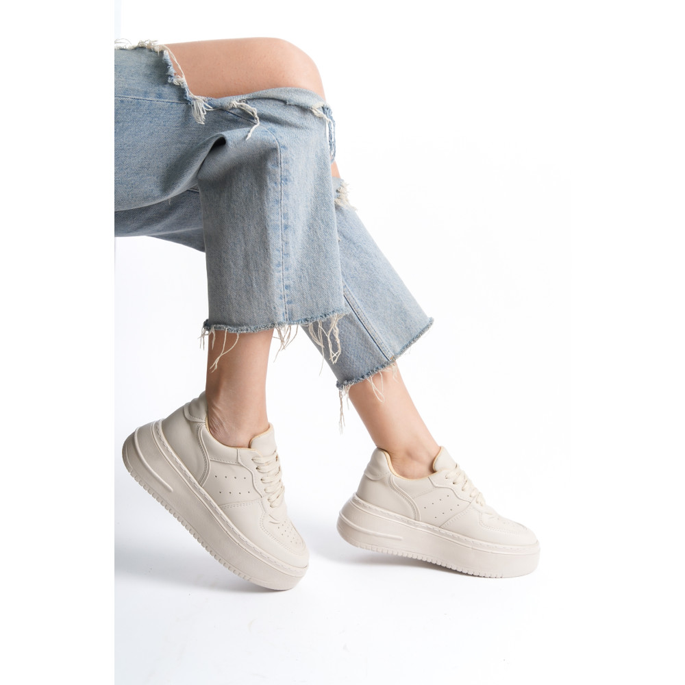 NexaNook Kadın Sneaker Bağcıklı Yüksek Taban Bej Spor Ayakkabı 40 Beden Spor Ayakkabı Fiyatı