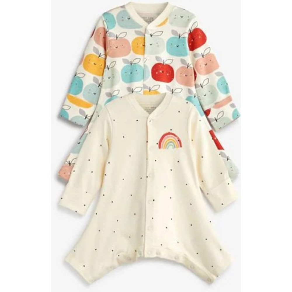 Next Baby Bebek %100 Pamuk Elma-Gökkuşağı Desenli Beyaz 2'li Uyku Tulumu Erkek Çocuk Tulum Fiyatı