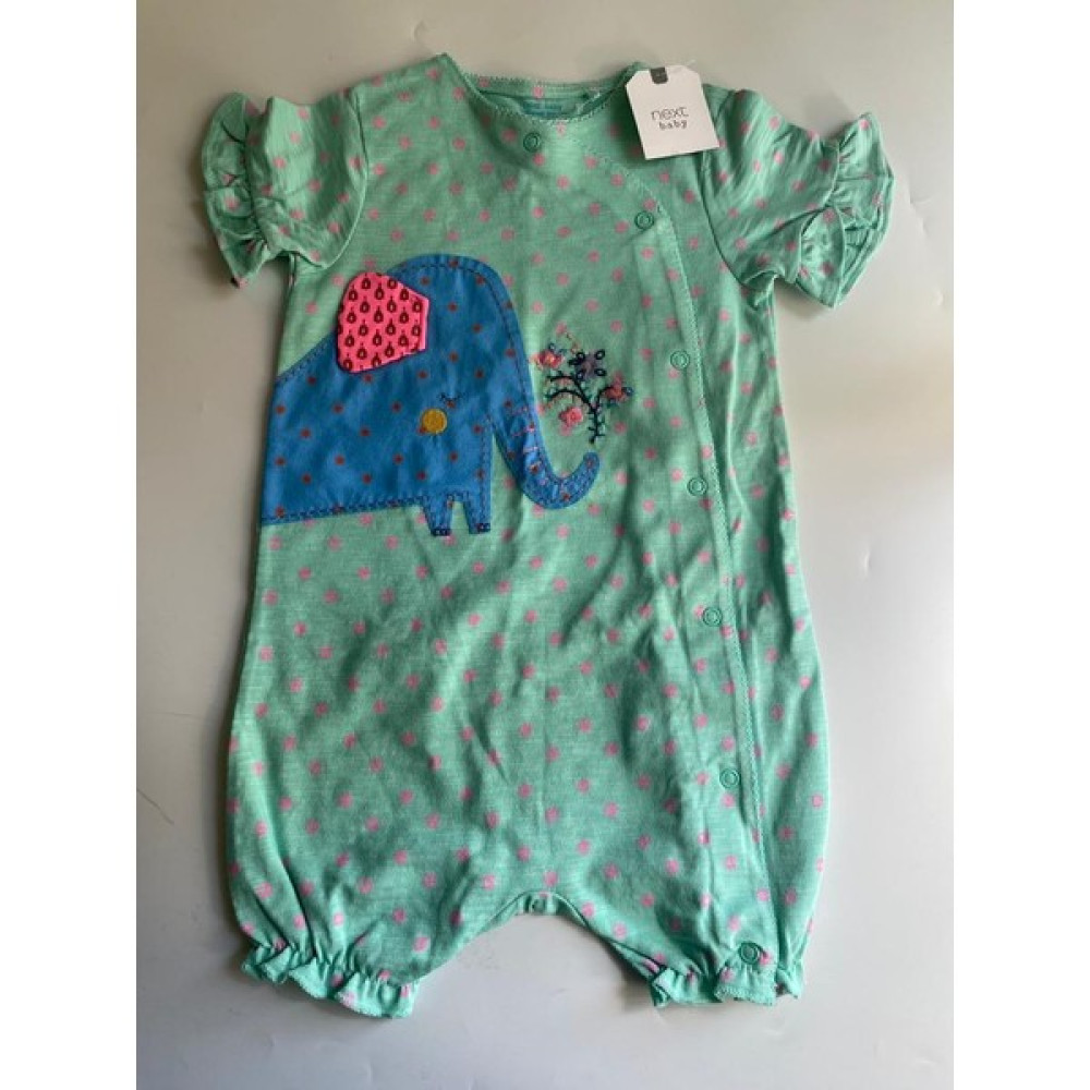 Next Baby Kız Bebek Pamuk Fil Aplikeli Fırfır Detaylı Puantiyeli Turkuaz Romper/şort Tulum Bebek Tulumu Fiyatı