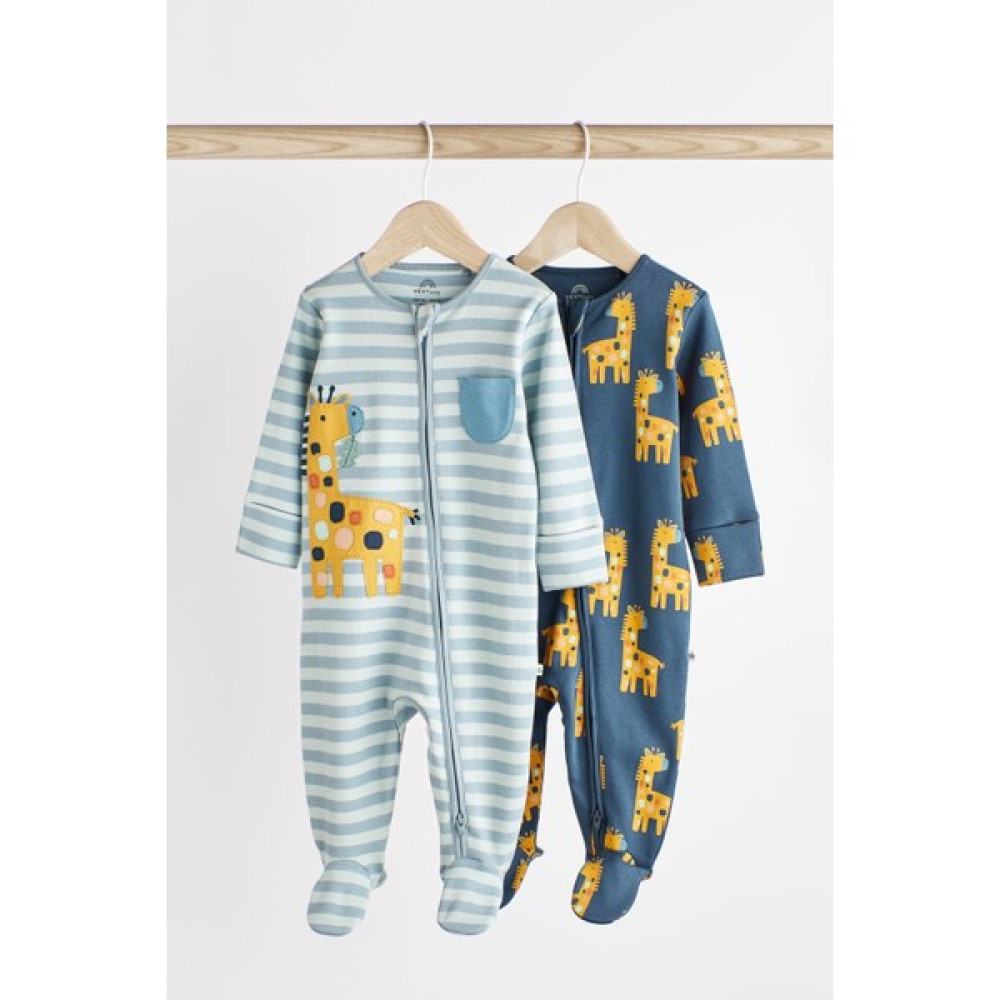 Next Baby Pamuklu Mavi Zürafa Desenli 2’li Tulum Set Bebek Tulumu Fiyatı