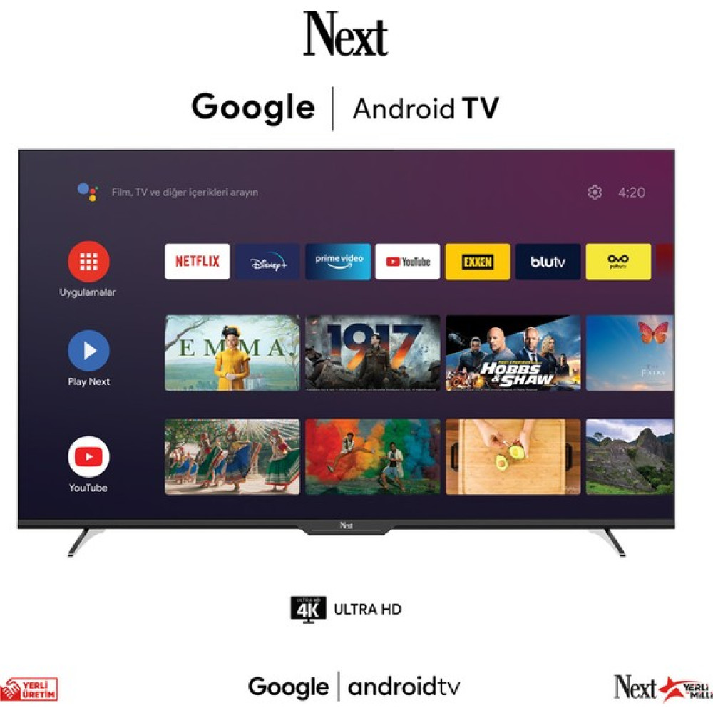 Next YE-55GFSG7 55" 140 Ekran Uydu Alıcılı 4K Ultra HD Google Android LED TV Televizyonlar Fiyatı