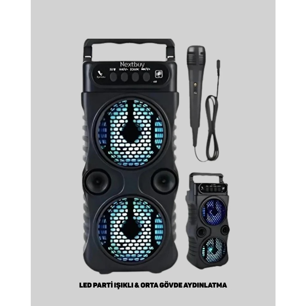 Nextbuy Kablosuz LED Işıklı Bluetooth Hoparlör 1200 mAh Fm Radyolu Mikrofon Girişli Taşınabilir Bluetooth Hoparlör Fiyatı