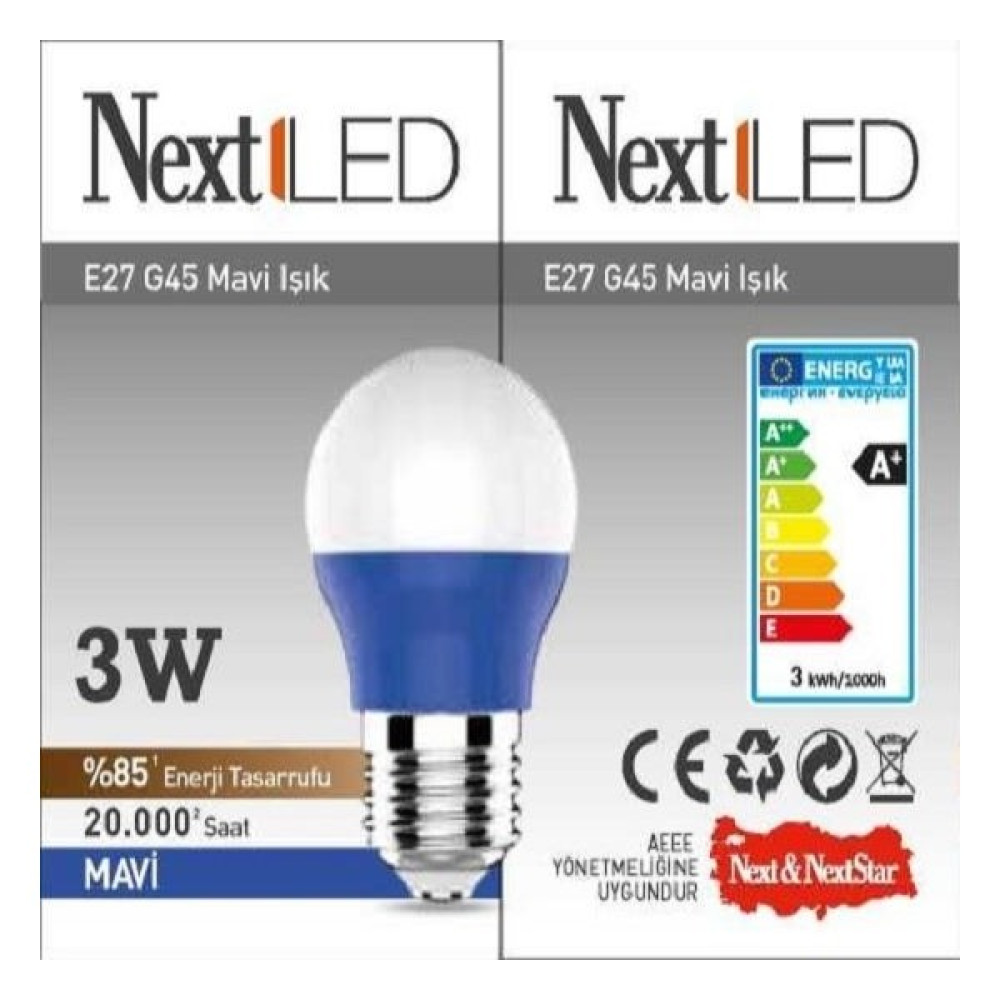 Nextled YE-E27Y-3WBLU E27 G45 Mavi LED Armatür Fiyatı