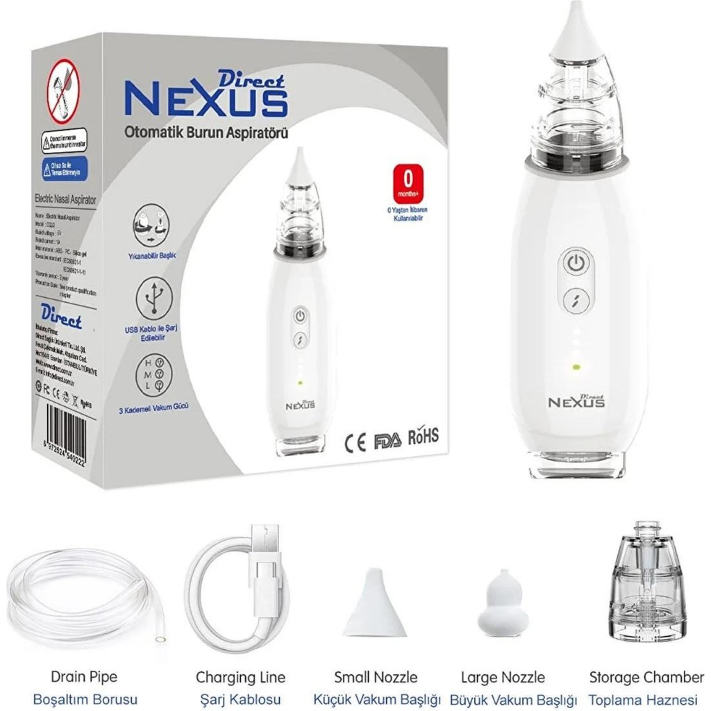 Nexus Elektrikli Burun Aspiratörü 3 Kademeli Vakum Gücü ve Taşınabilir Tasarım ile Bebekler İçin Aspiratörler Fiyatı