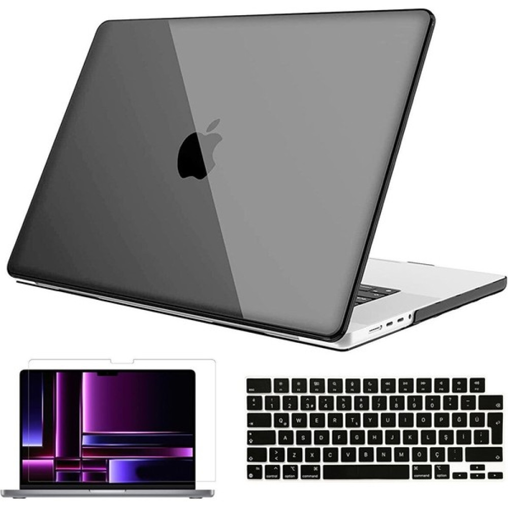 Nezih Case Apple Macbook Air 13 Inç M1 Çip A2337 Tam Uyumlu Alt Üst Kılıf / Klavye Kılıfı / Ekran Koruyucu Film Seti - Siyah Tablet Pc Aksesuarları Fiyatı