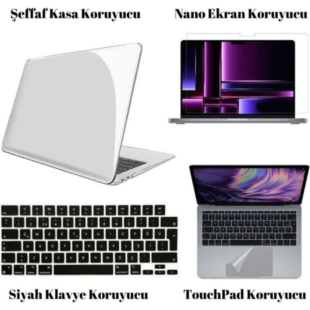 Nezih Case Apple Macbook Air 13.3 M1 2020 Kılıf 360 Derece Full Korumalı 4'lü Set A1932/A2179/A2337 - no3 Tablet Pc Aksesuarları Fiyatı