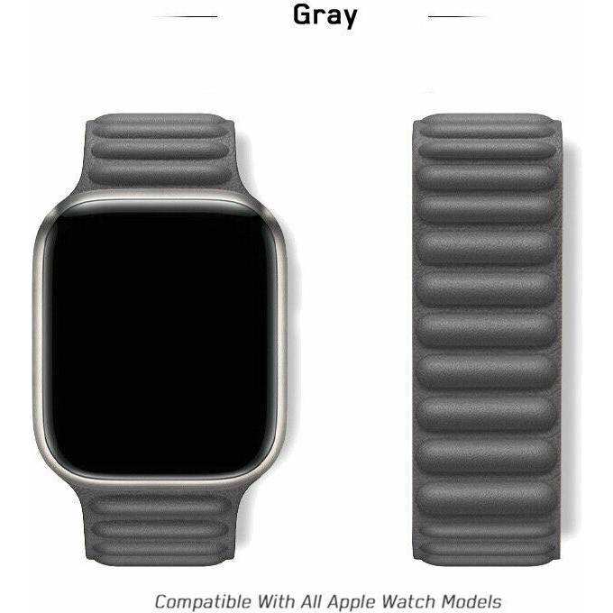 Nezih Case Apple Watch 2/3/4/5/6/7/8/se 38MM 40MM 41MM Mıknatıslı Deri Baklalı Kordon - Gri Akıllı Saat Aksesuarı Fiyatı