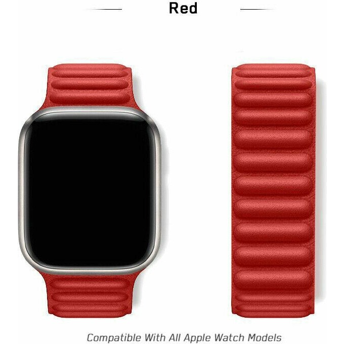 Nezih Case Apple Watch 2/3/4/5/6/7/8/se 38MM 40MM 41MM Mıknatıslı Deri Baklalı Kordon - Kırmızı Akıllı Saat Aksesuarı Fiyatı