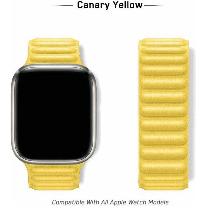 Nezih Case Apple Watch 2/3/4/5/6/7/8/se 38MM 40MM 41MM Mıknatıslı Deri Baklalı Kordon - Sarı Akıllı Saat Aksesuarı Fiyatı