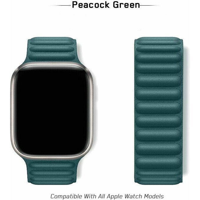 Nezih Case Apple Watch 2/3/4/5/6/7/8/se 38MM 40MM 41MM Mıknatıslı Deri Baklalı Kordon - Yeşil Akıllı Saat Aksesuarı Fiyatı