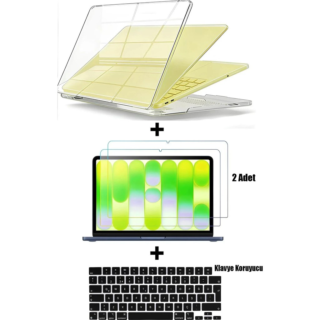 Nezih Case Macbook Neo 13 Inç (A18-A18 Pro 2026) Uyumlu Kapak + 2 Adet Ekran Koruyucu + Klavye Pedi Set - Siyah Cep Telefonu Ekran Koruyucusu Fiyatı