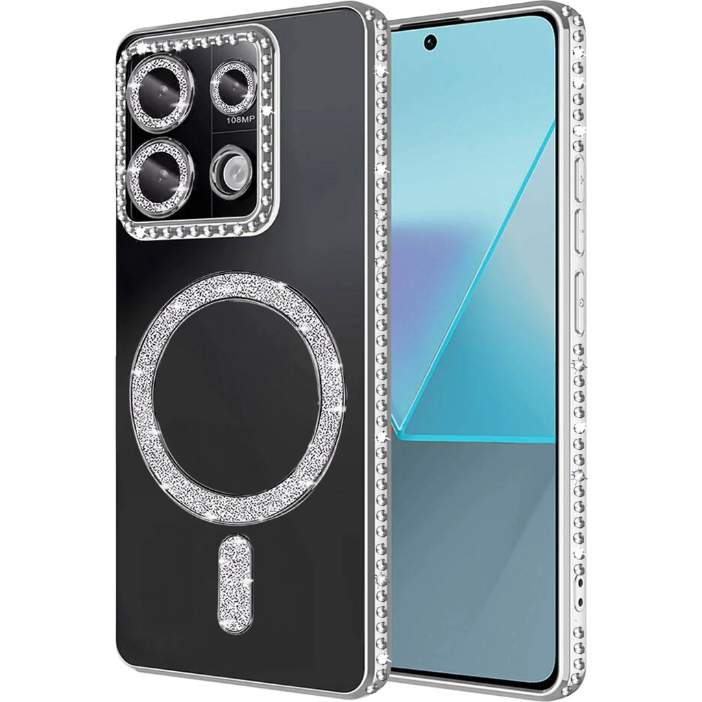 Nezih Case Redmi 13C & Poco C65 Uyumlu Taşlı Magsafe Şarj Özellikli Kamera Korumalı Kılıf - Gümüş Cep Telefonu Kılıfı Fiyatı