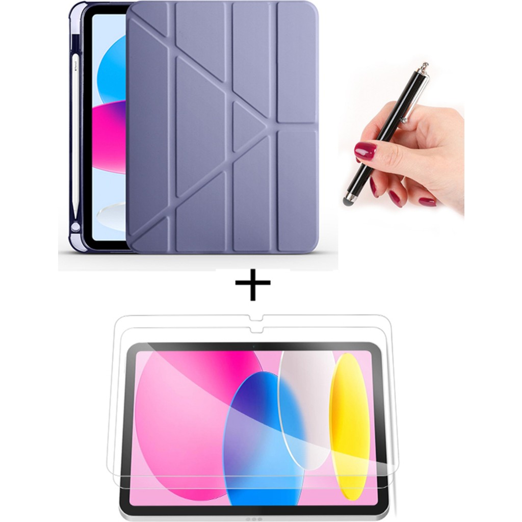 Nezih Case Samsung Galaxy Tab A11 Plus 11 Inç Uyumlu Akıllı Kılıf + Ekran Koruyucu + Kalem - Lavanta - Gri Tablet Kılıfı Fiyatı
