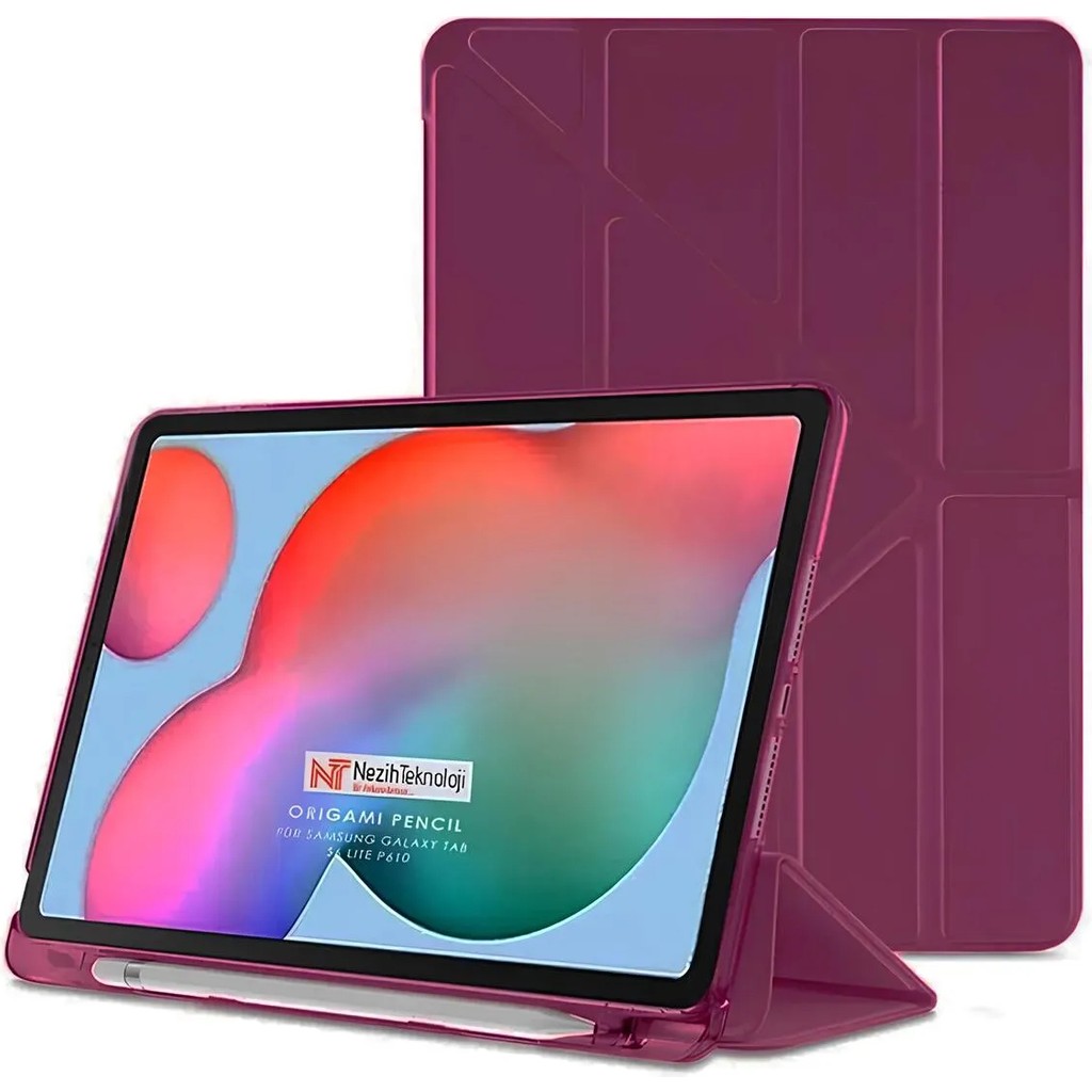 Nezih Case Samsung Galaxy Tab S6 Lite P610 Uyumlu Origami Kalem Bölmeli Pu Deri Arkası Yumuşak Silikon Kılıf - Bordo Tablet Kılıfı Fiyatı