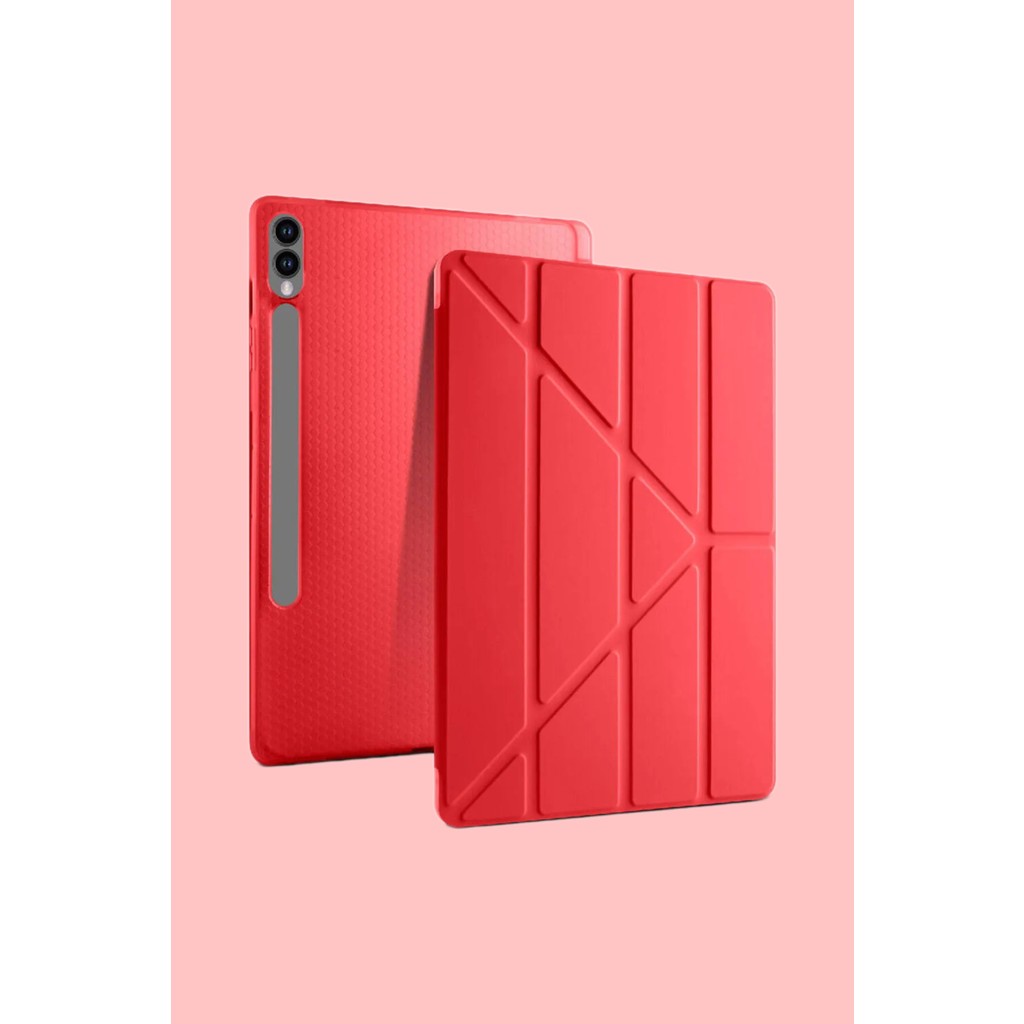 Nezih Case Samsung Tab S9 (X710) / Tab S9 Fe (X510) Kılıf Kalem Bölmeli Uyku Modlu Standlı Arkası Silikon Kapak - Kırmızı Cep Telefonu Kılıfı Fiyatı