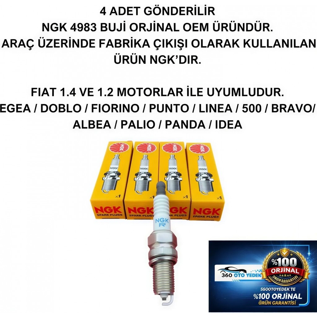 Ngk 4983 Buji Fiat 1.4 -1.2 Egea Doblo Fiorino Punto Linea 500 Bravo Palio Panda Idea Diğer Fiyatı