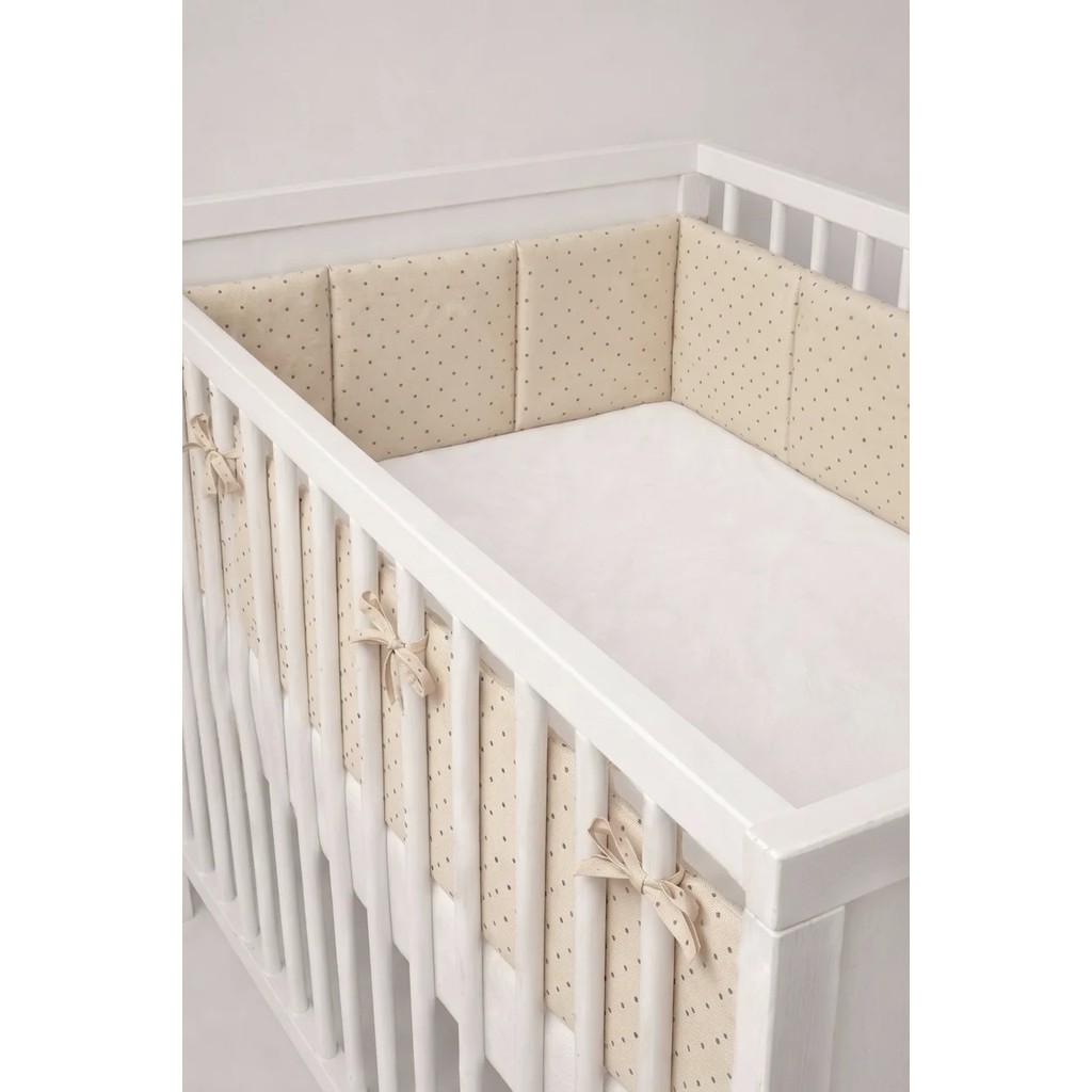 NGN Collection Beşik Kenar Koruyucu Tek Parça %100 Pamuk 60X120 cm 360 cm Koruyucu Puantiyeli Bebek Yan Koruma - 60 x 120 cm - Bej Bebek Oyun Parkı & Beşikleri Fiyatı