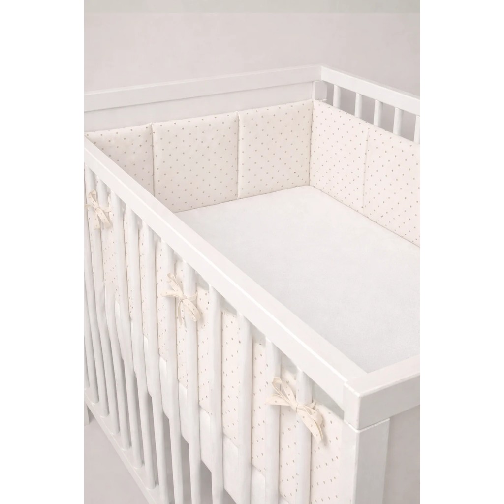 NGN Collection Beşik Kenar Koruyucu Tek Parça %100 Pamuk 60X120 cm 360 cm Koruyucu Puantiyeli Bebek Yan Koruma - 60 x 120 cm - Ekru Bebek Oyun Parkı & Beşikleri Fiyatı