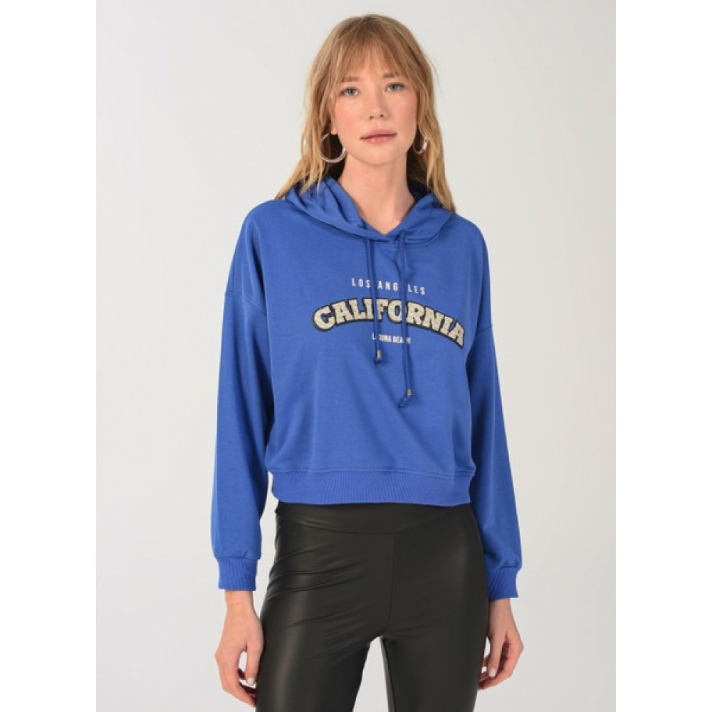 Ngstyle Kapüşon Yaka Baskılı Indigo Kadın Sweat Shirt NGFW22-12 Bayan Sweatshirt Fiyatı