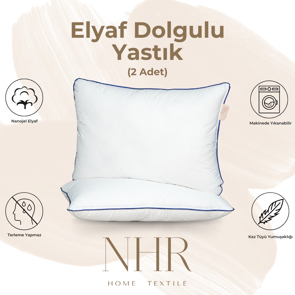 NHR HOME Nano Jel Dolgulu Otel Yastığı 50x70 1200gr / 2 Adet - 50 x 70 cm - Beyaz Yastık Fiyatı