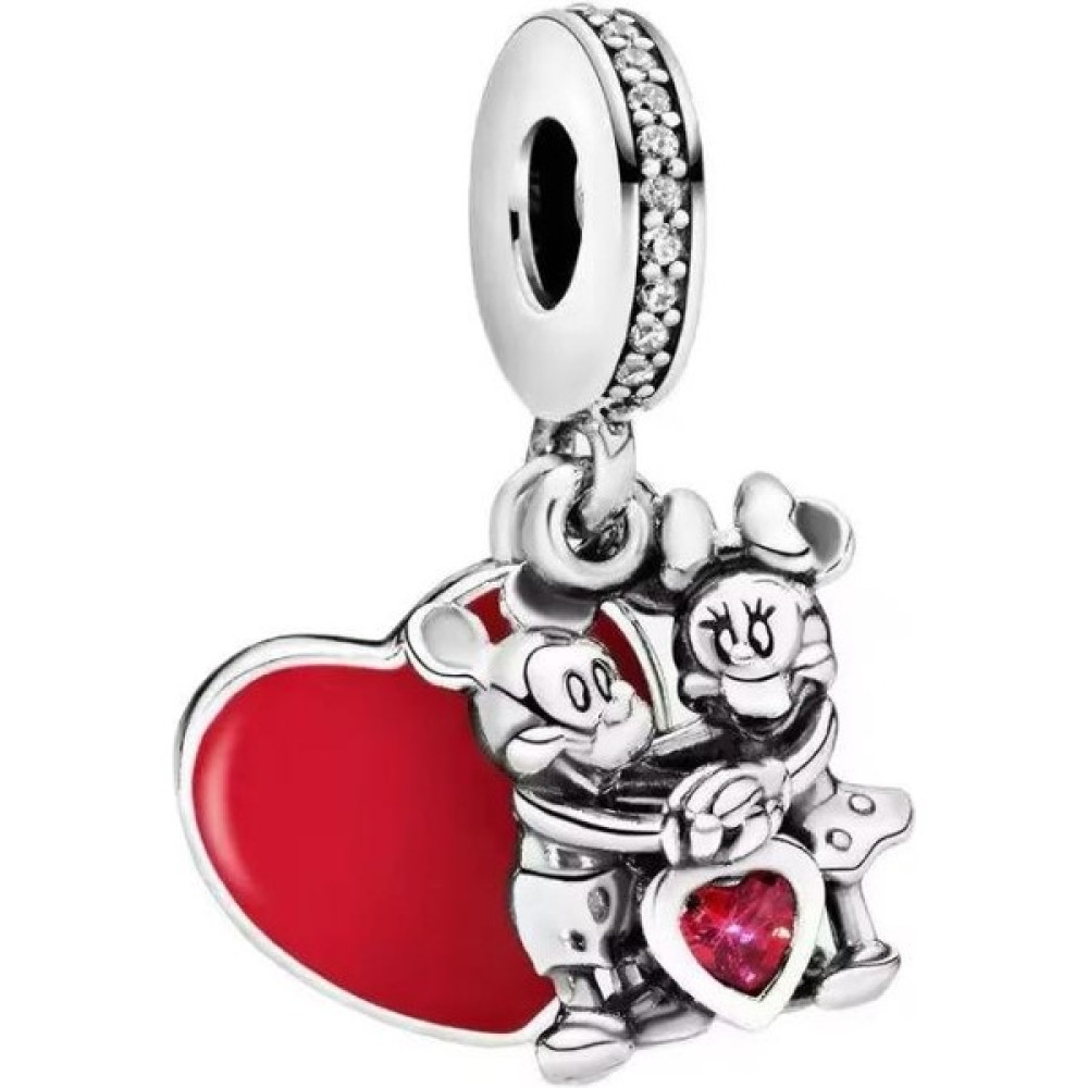 Ni Aksesuar Gümüş S925 Damgalı Mickey Mouse & Minnie Mouse Aşk Sallantılı Charm - Gümüş - Kırmızı Saat ve Bileklik Aksesuarı Fiyatı