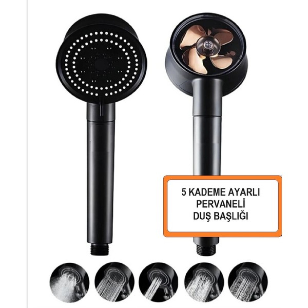 Ni Deir Turbo Fan Pervaneli 5 Fonksiyonlu Star Stop Su Tasarruflu Duş Başlığı Pervaneli Turbo El Duşu Siyah Duş Başlığı Fiyatı