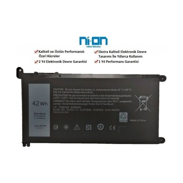 Ni-On Dell Gerçek 42WH Kapasitesinde WDX0R Notebook Bataryası-pil Diğer Fiyatı