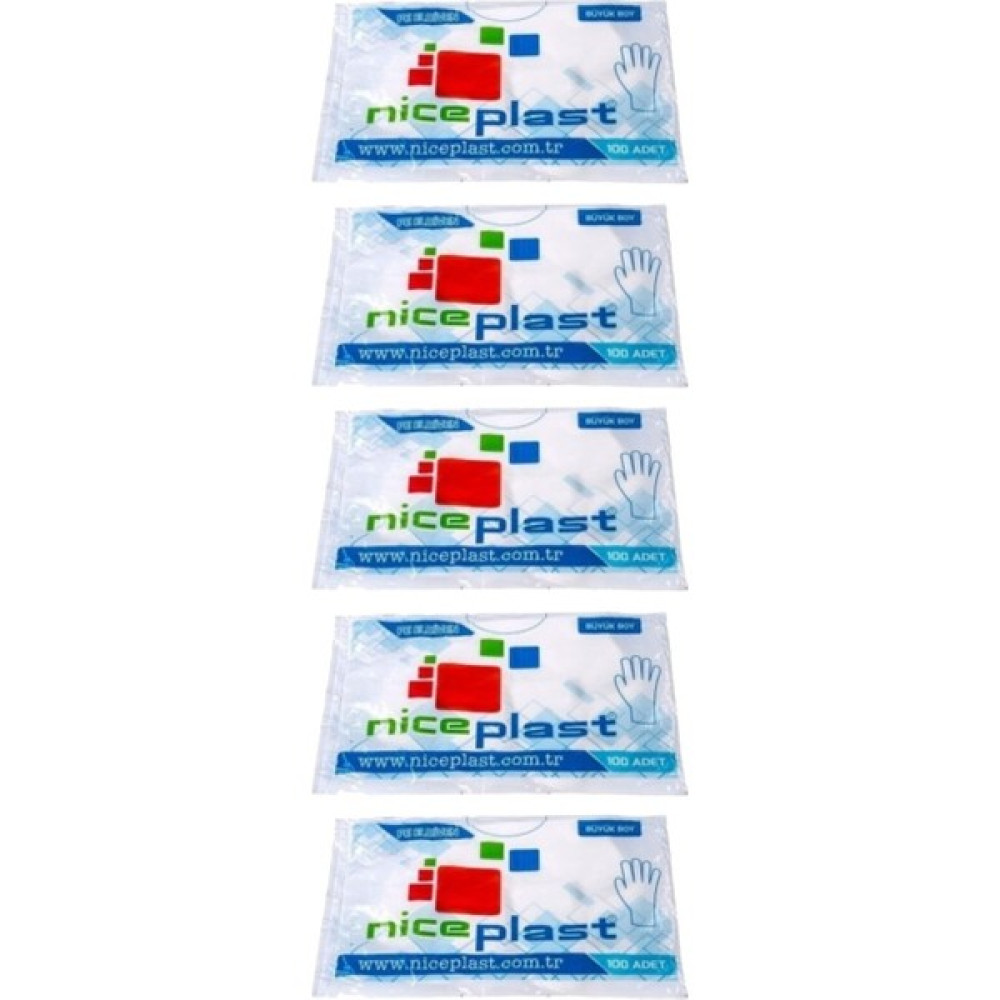 Niceplast 100'LÜ Pe Şeffaf Eldiven 5 Paket Büyükboy - Beyaz - L Mutfak Sarf Malzemeleri Fiyatı
