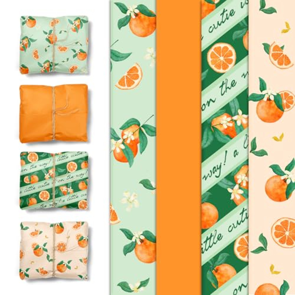 NICROHOME EUR Little Cutie Baby Shower Decorations Tissue Paper, 24 Sheets Orange Green Citrus print Gift Tissue Wrapping Paper for Birthday Party, Summer Party, Fruit Party Craft Wrapping
