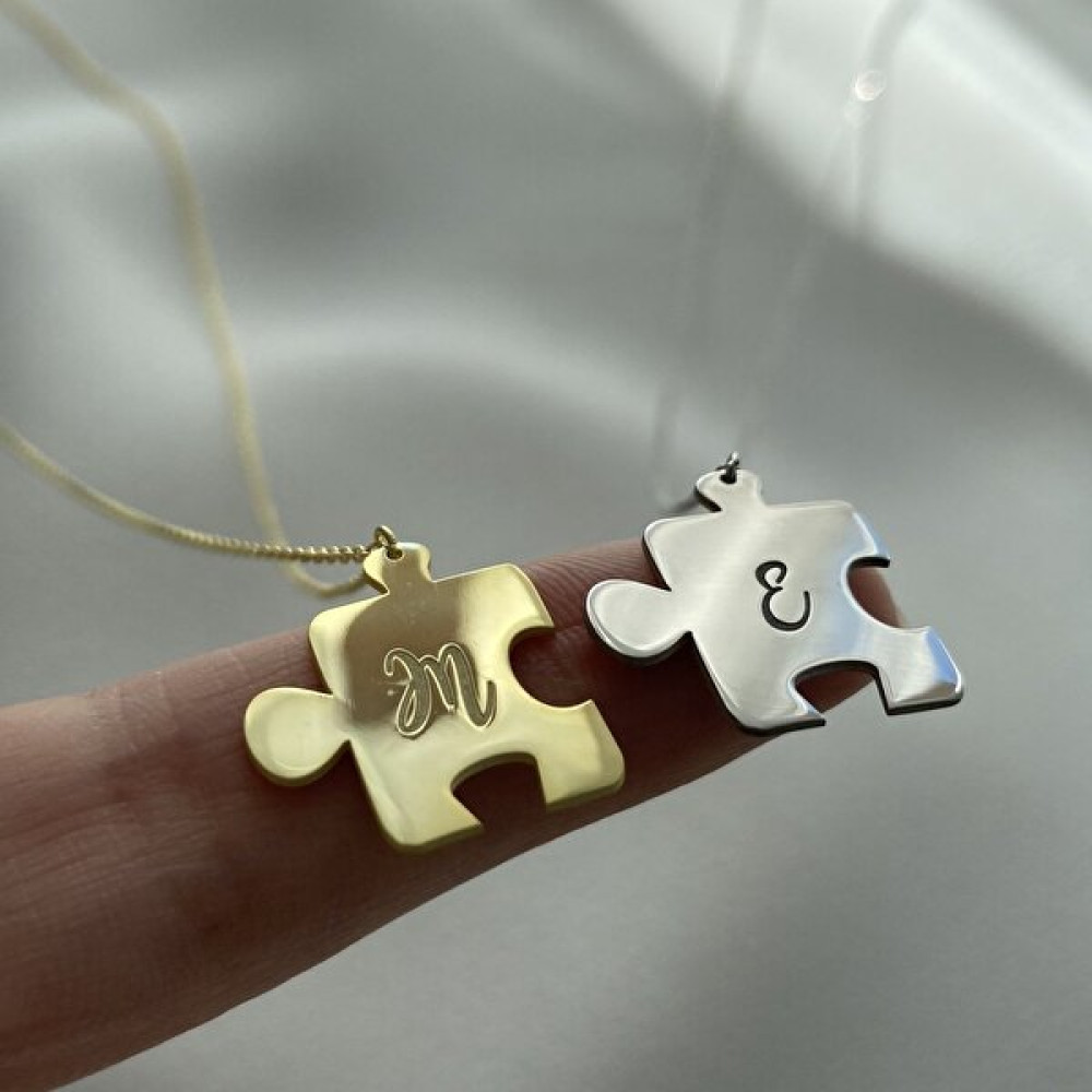 Nida Jewelry 925 Ayar Gümüş Çift Puzzle Harf Kolye Gümüş Kolye Fiyatı