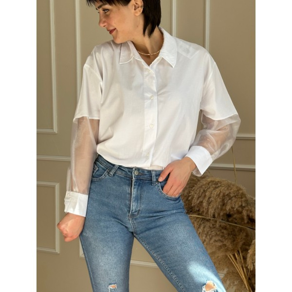 Nidi Store Beyaz Gömlek Yaka Balon Kol Kolları Tüllü Oversize Gömlek Kadın Gömlek Fiyatı