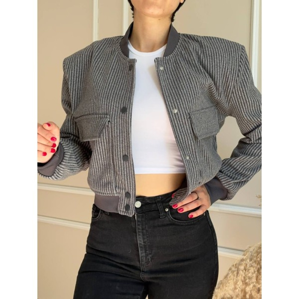 Nidi Store Gri Balıksırtı Vatkalı Torba Cepli Mevsimlik Bomber Ceket Bayan Ceket Fiyatı
