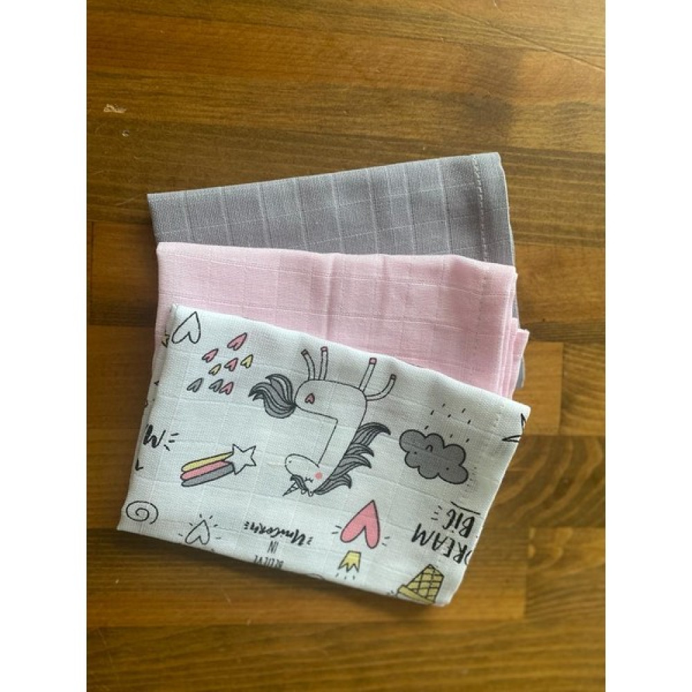 Nihalfidan Store Muslin Kumaş %100 Pamuk Bebek Ağız Mendili Pembe Gri Rainbow 3 Adet (30X30 Cm) - Desenli - 0 - 2 Yaş Oto Boyaları Fiyatı