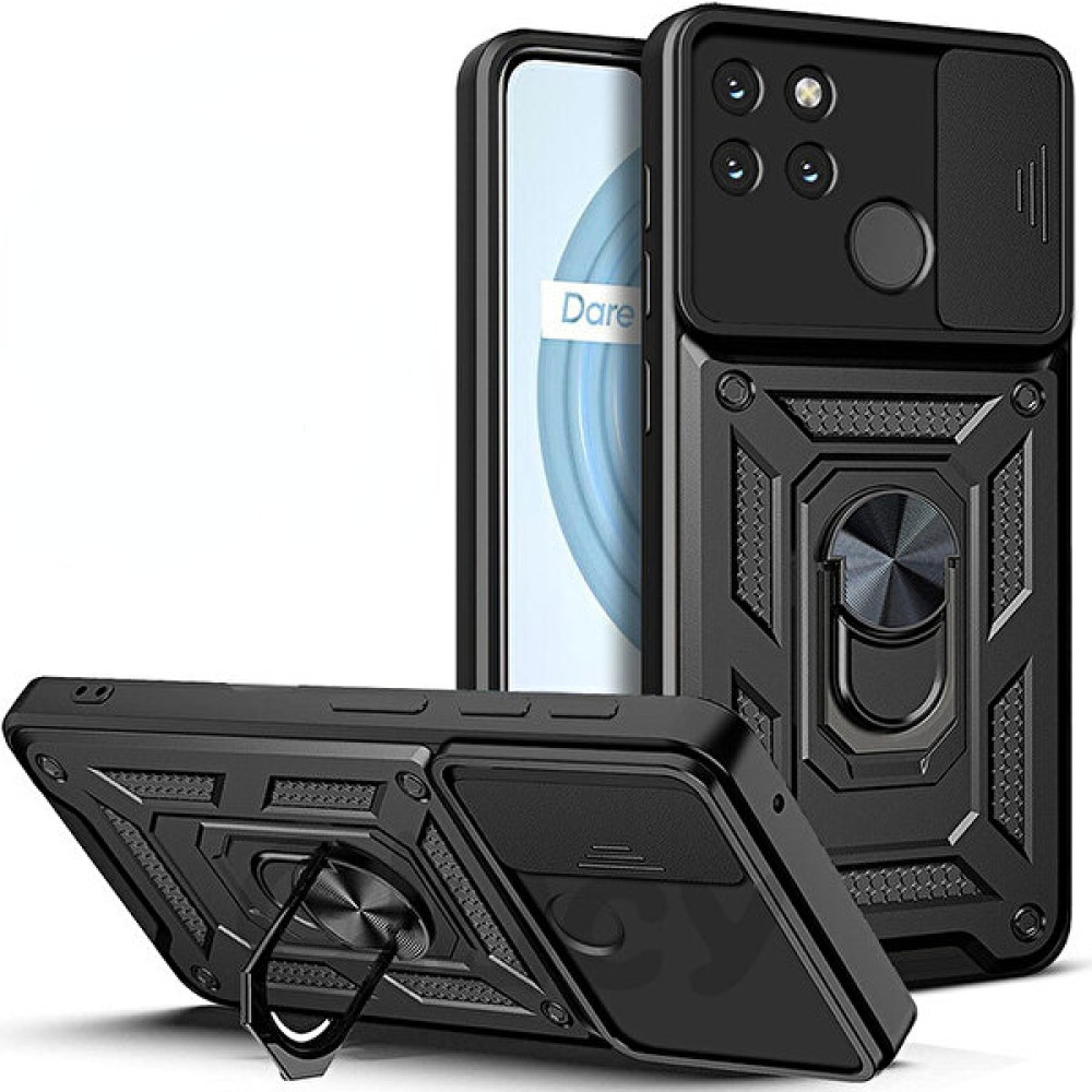Nihcase Realme C25Y Kılıf Kamera Korumalı Sürgülü Yüzüklü Armor Military Tank Koruyucu Kapak - Siyah Cep Telefonu Kılıfı Fiyatı