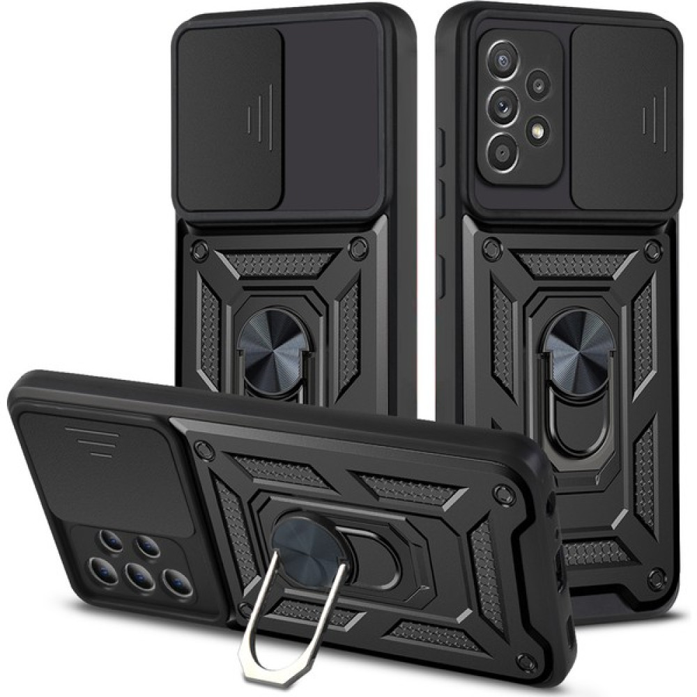 Nihcase Samsung Galaxy A32 Kılıf Kamera Korumalı Sürgülü Yüzüklü Armor Military Tank Koruyucu Kapak - Siyah Cep Telefonu Kılıfı Fiyatı