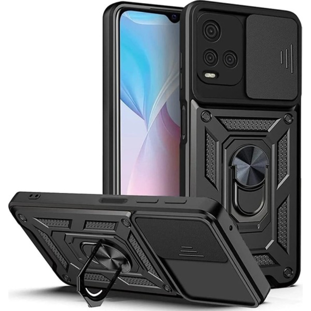 Nihcase Vivo Y21 Kılıf Kamera Korumalı Sürgülü Yüzüklü Armor Military Tank Koruyucu Kapak - Siyah Cep Telefonu Kılıfı Fiyatı