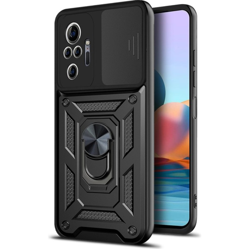 Nihcase Xiaomi Redmi Note 10/10S Kılıf Kamera Korumalı Sürgülü Yüzüklü Armor Military Tank Koruyucu Kapak - Siyah - RM Note 10 Cep Telefonu Kılıfı Fiyatı